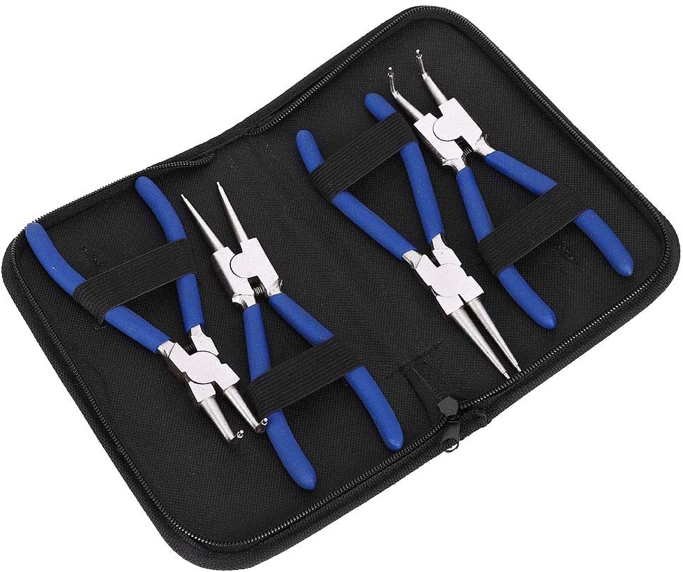 Ein Set mit 4 Sicherungsringzangen, davon 2 gerade Zangen und 2 Biegezangen, Sicherungsringzangen in