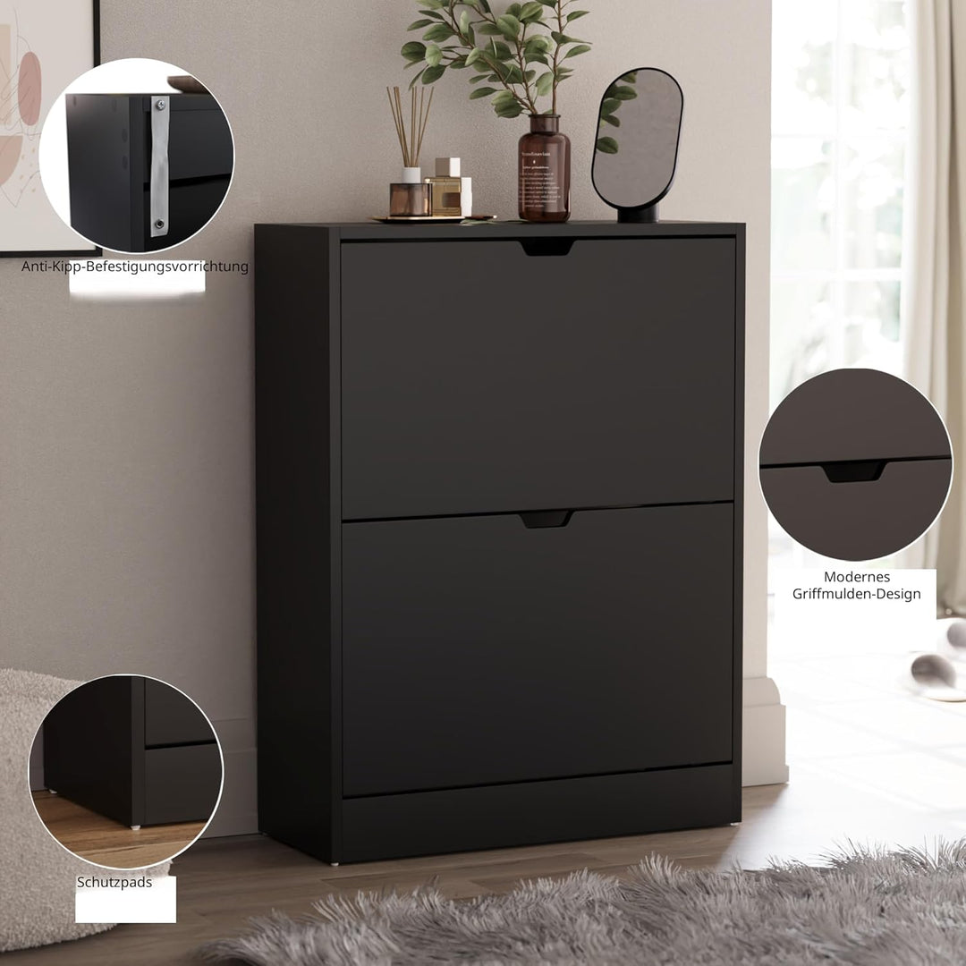 Vida Designs Schuhschrank mit 2 Schubladen, platzsparender Schuhschrank mit 2 Klappschubladen, für F