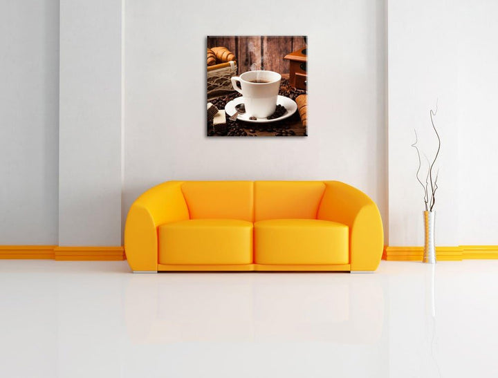 heisser aufgebrühter Kaffee, Format: 70x70 auf Leinwand, XXL riesige Bilder fertig gerahmt mit Keilr