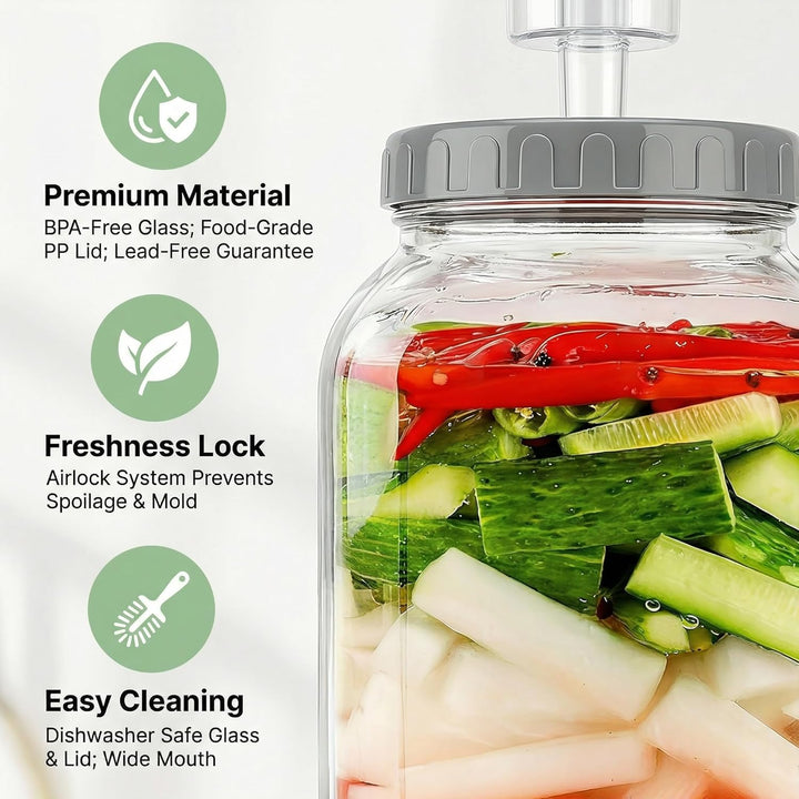 2 Stück Fermentierglas 2L, Fermentationsglas Kimchi Behälter mit Luftschleuse, Gärglas Kefirknollen