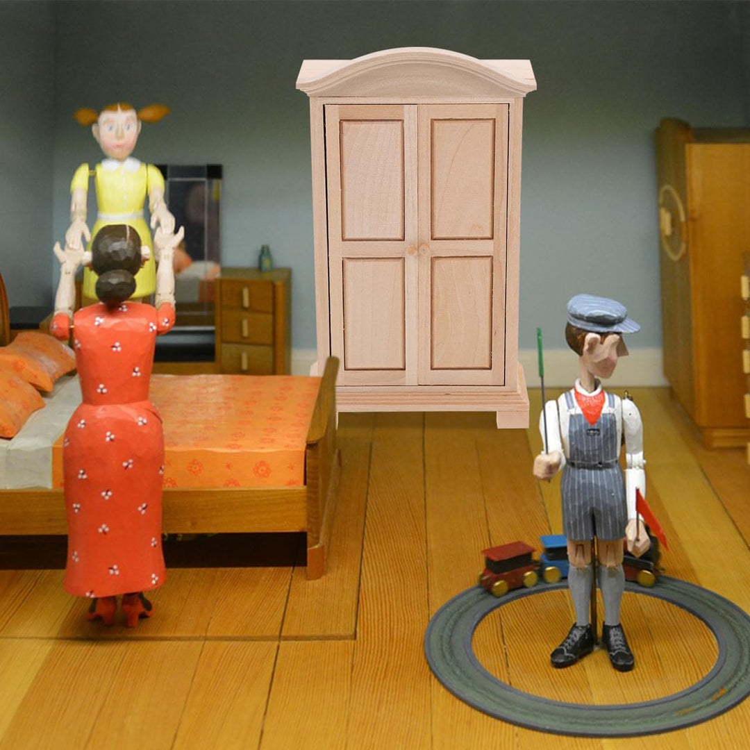 HEMOTON Miniatur Holzkleiderschrank Modell Puppenhaus Miniatur Kleiderschrank Handgefertigtes Miniat