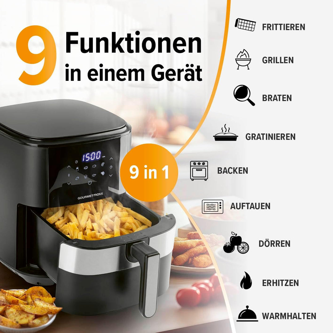 GOURMETmaxx Digitale Heissluftfritteuse XL 6,2 L | Airfryer mit Timerfunktion & Touchdisplay | geruc