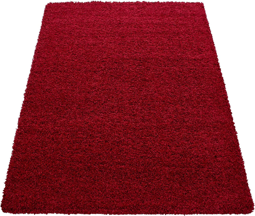 Carpetsale24 Teppich Wohnzimmer 80 x 150 cm Läufer Flur Rot Shaggy Hochflor Einfarbig Modern Design