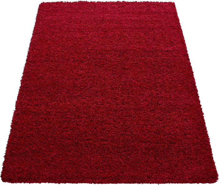 Carpetsale24 Teppich Wohnzimmer 80 x 150 cm Läufer Flur Rot Shaggy Hochflor Einfarbig Modern Design