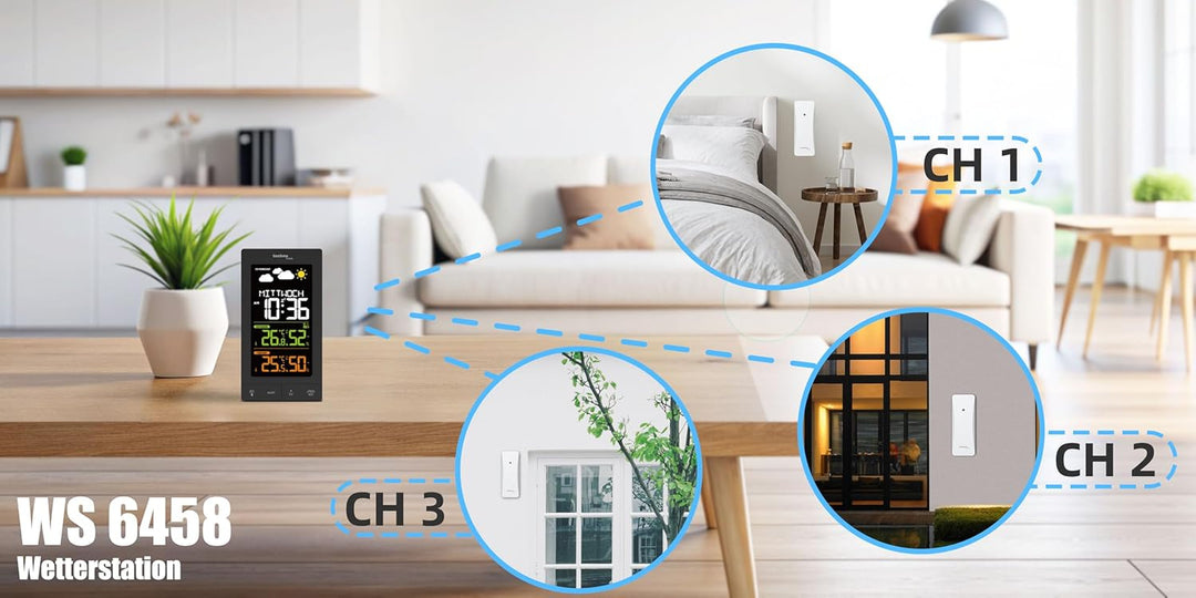 Funk - Wetterstation WS6458 mit Aussensender TX308, bis zu 3 Sender anlernbar, Innentemperatur, Auss