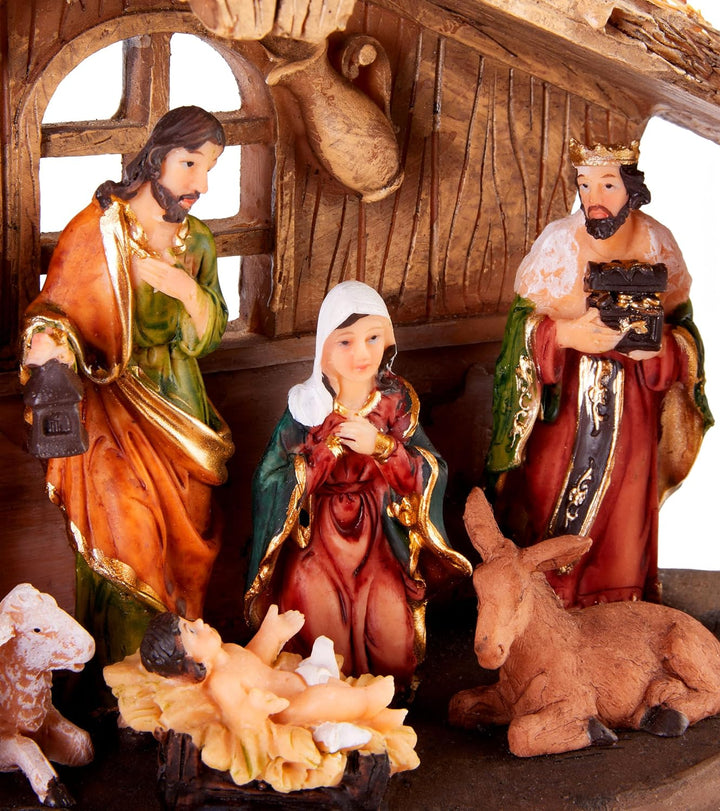 BRUBAKER Weihnachtskrippe - 32 cm Krippenset mit 11 handbemalten Figuren - Weihnachtsfigur Krippe au