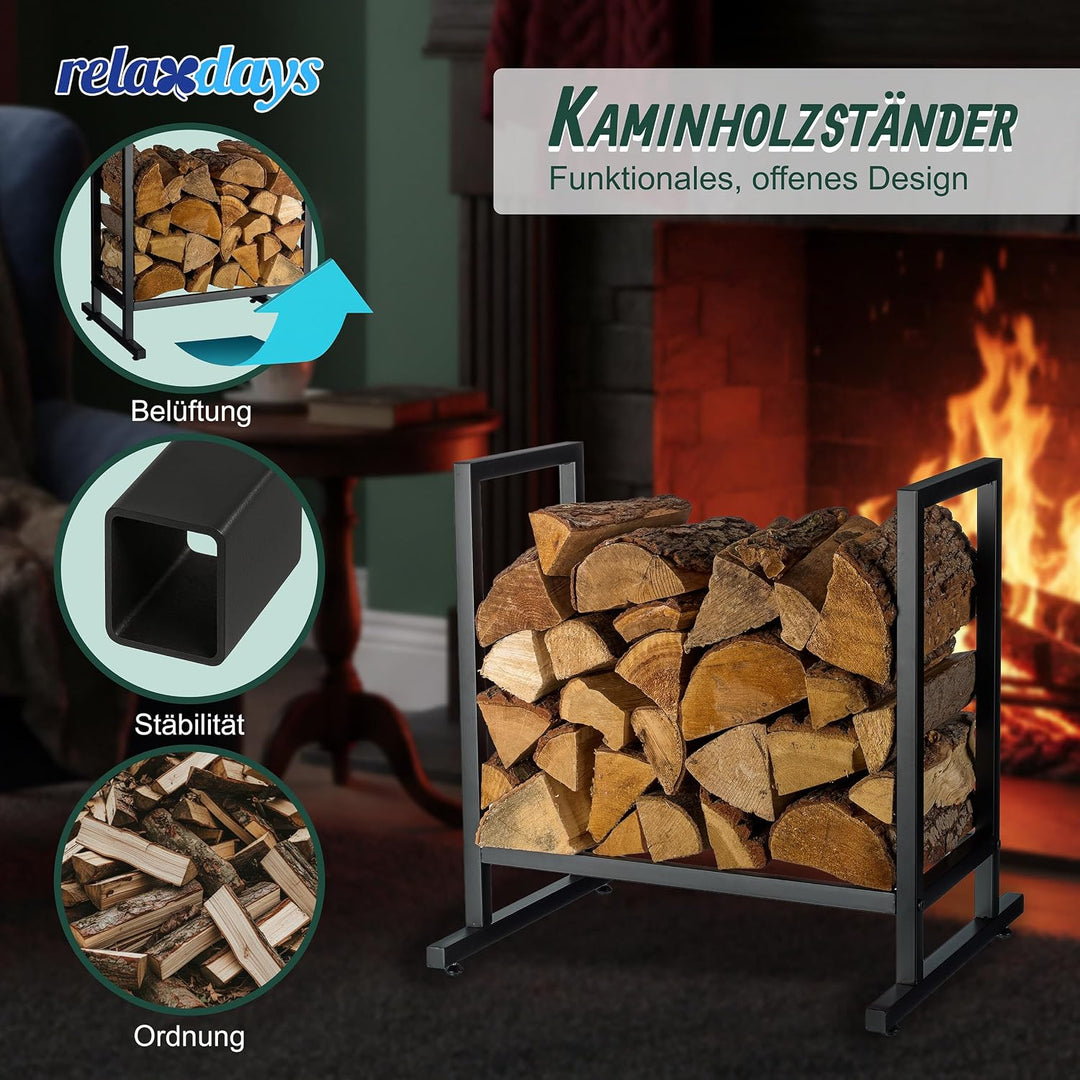 Relaxdays Kaminholzregal, Metall, modern, HBT: 62x60x49 cm, Brennholzregal Feuerholz, Stapelholz &amp; B