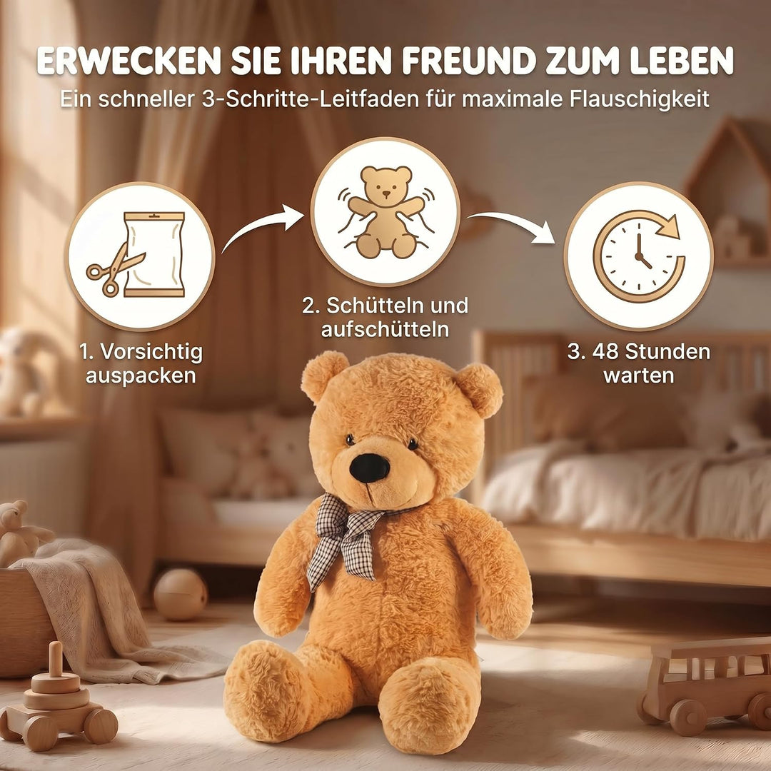 Feluna Riesen Teddybär XXL Kuschelbär 120 cm gross Plüschbär - Original Teddy Bär mit Schleife Hellb