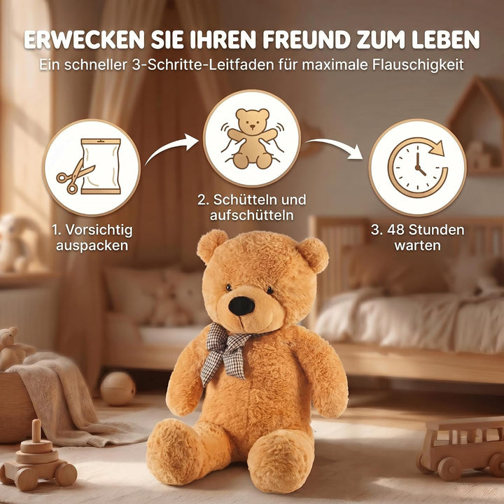 Feluna Riesen Teddybär XXL Kuschelbär 120 cm gross Plüschbär - Original Teddy Bär mit Schleife Hellb