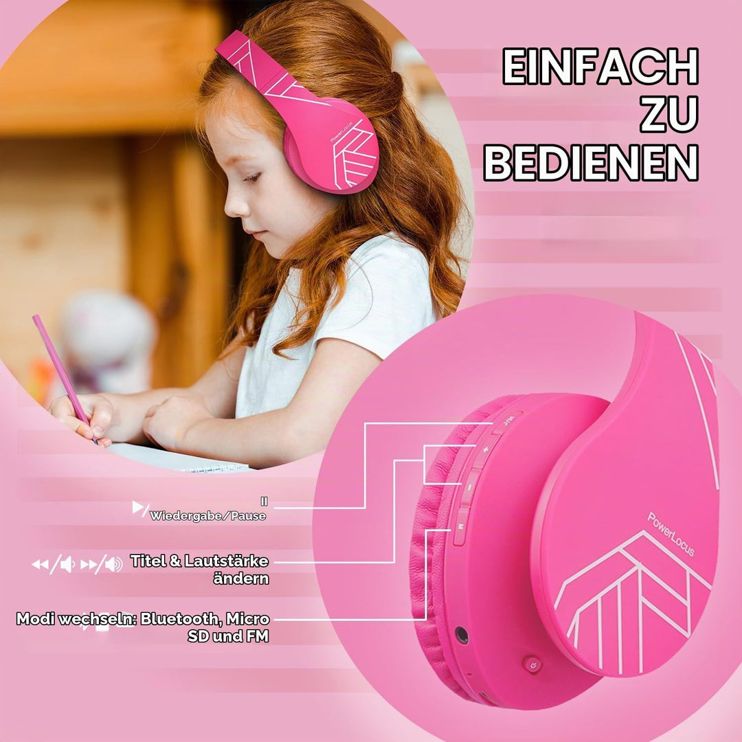 Kinder Kopfhörer, PowerLocus KinderKopfhörer Bluetooth mit 85dB Lautstärkebegrenzung, Faltbar mit Tr