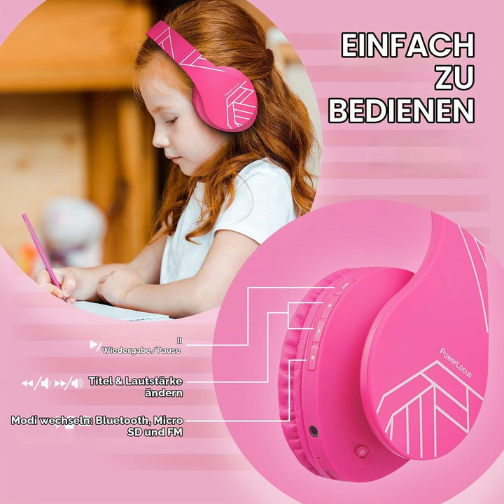 Kinder Kopfhörer, PowerLocus KinderKopfhörer Bluetooth mit 85dB Lautstärkebegrenzung, Faltbar mit Tr