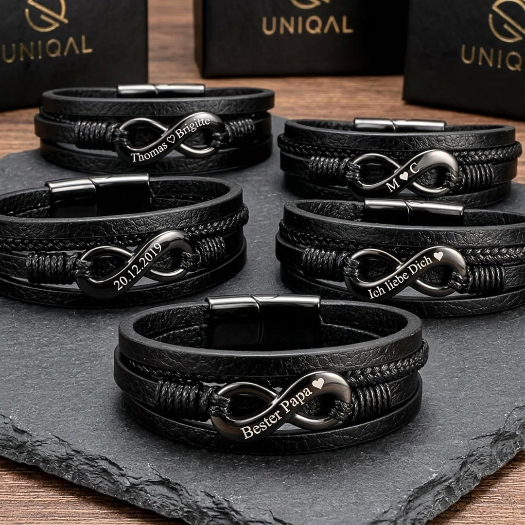 UNIQAL | Personaliesiertes Lederarmband mit Gravur "SHAPE" Herren Damen | Leather Bracelet mens | Ma