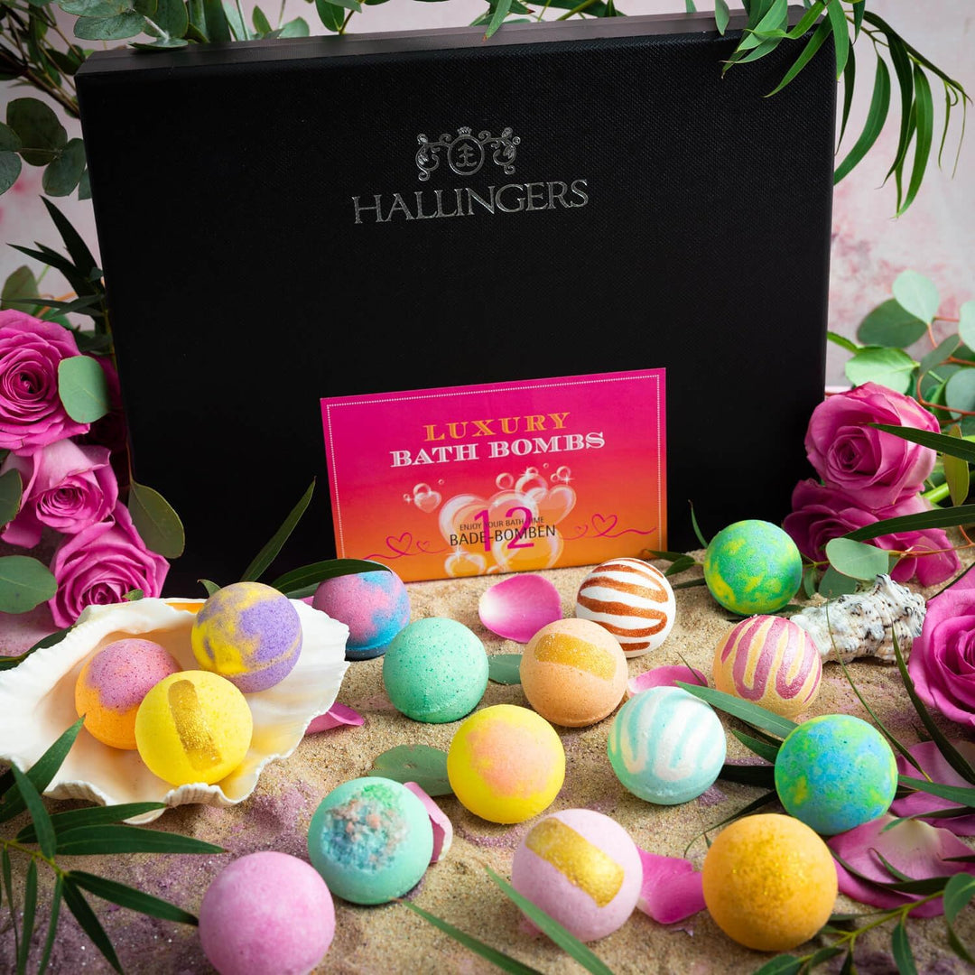 Hallingers® 12er Badebomben-Geschenk-Set mit zwölf Bathbombs (540g) - Luxury Bath Bombs - Orange (Se