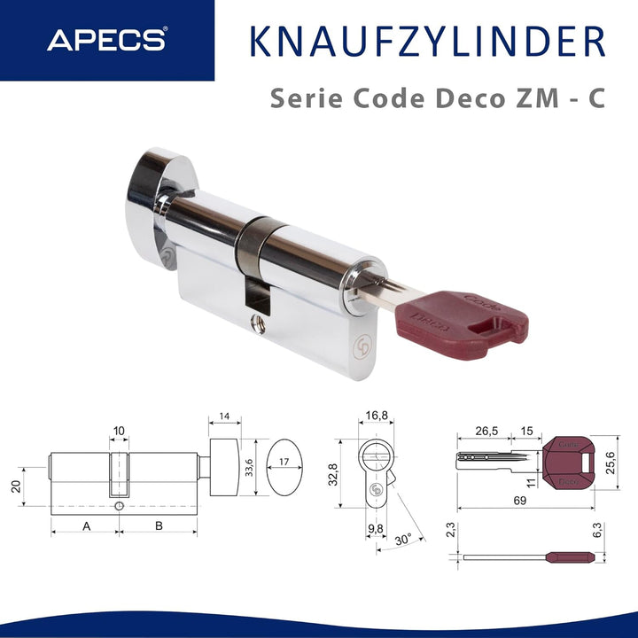 APECS Schliesszylinder Sicherheitsschloss Wohnungstür Doppelzylinder 110 (50/60C) mm mit 5 Schlüssel