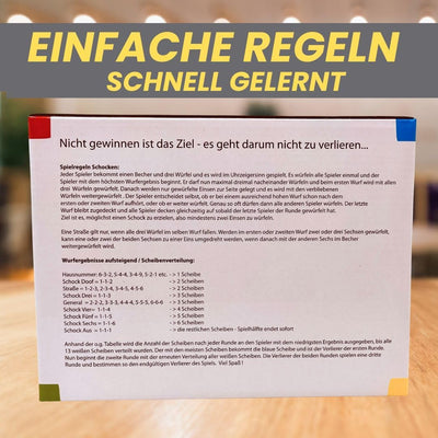 GICO Schocken Set - Komplett mit Schockbesteck, 4 Würfelbecher und 12 Würfeln - Jule Meiern Maxen Mö