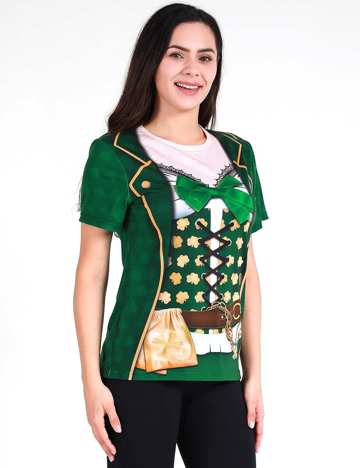 COSAVOROCK ST. Patrick's Day Damen Leprechaun Kostüme Klee T-Shirts 3XL Grün, 3XL Grün