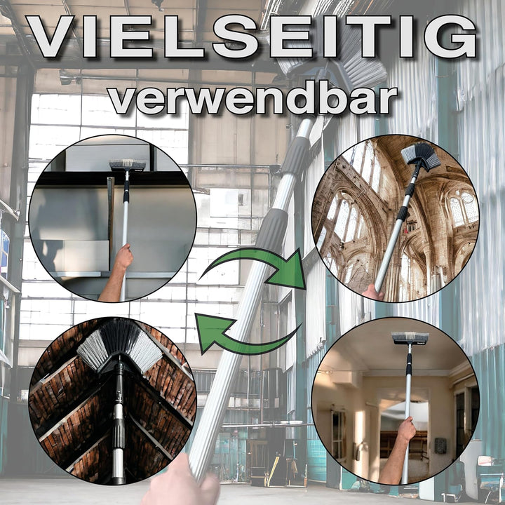 FenWi 8m Teleskopbesen Set mit Teleskopstange Ecken Besen Staubwedel Spinnenbesen (Flachbesen) und G