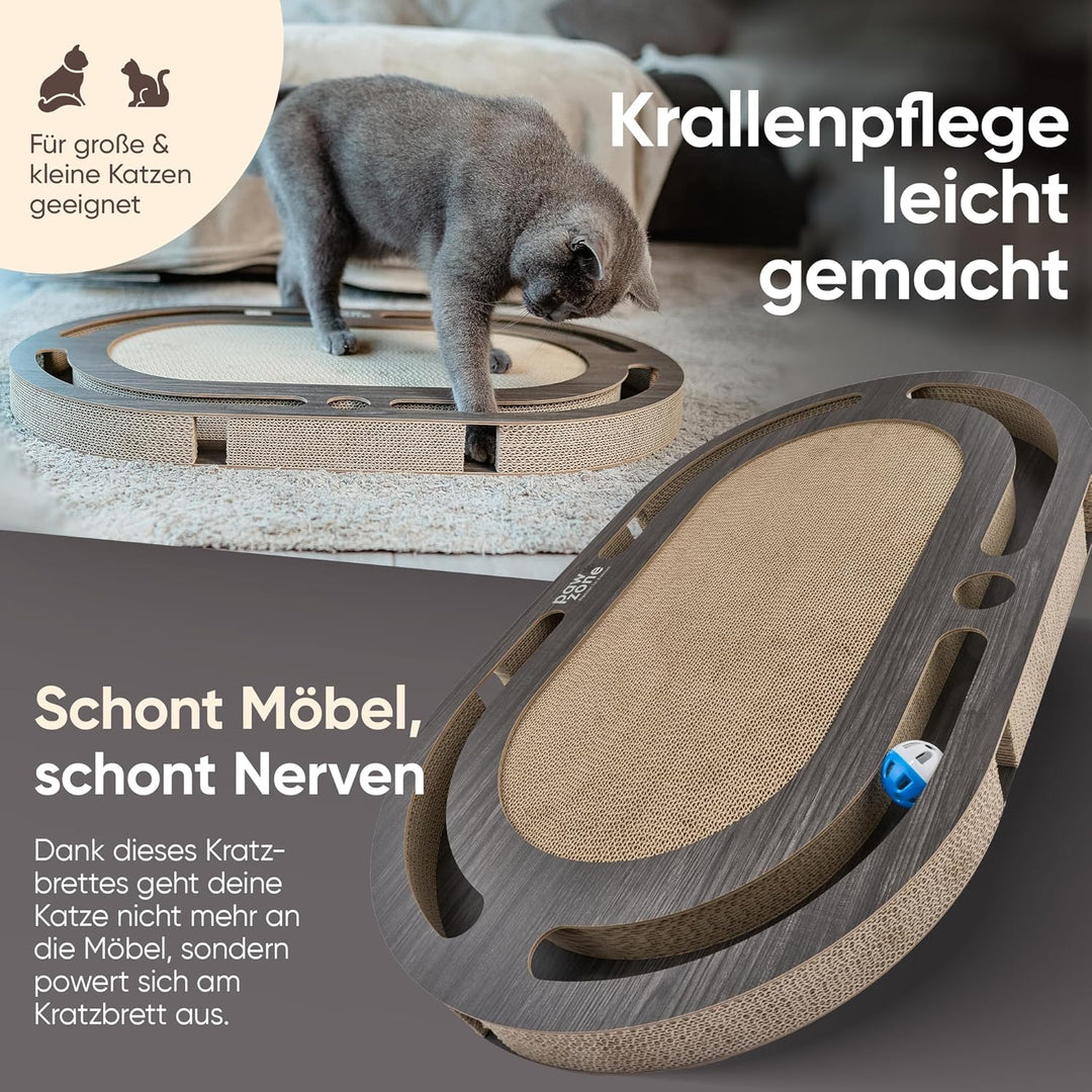 PAWZONE Kratzbrett [72x45 cm] beidseitig nutzbar + Pappe austauschbar [inkl. Katzenspielzeug] hochwe