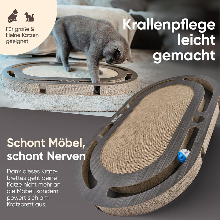 PAWZONE Kratzbrett [72x45 cm] beidseitig nutzbar + Pappe austauschbar [inkl. Katzenspielzeug] hochwe