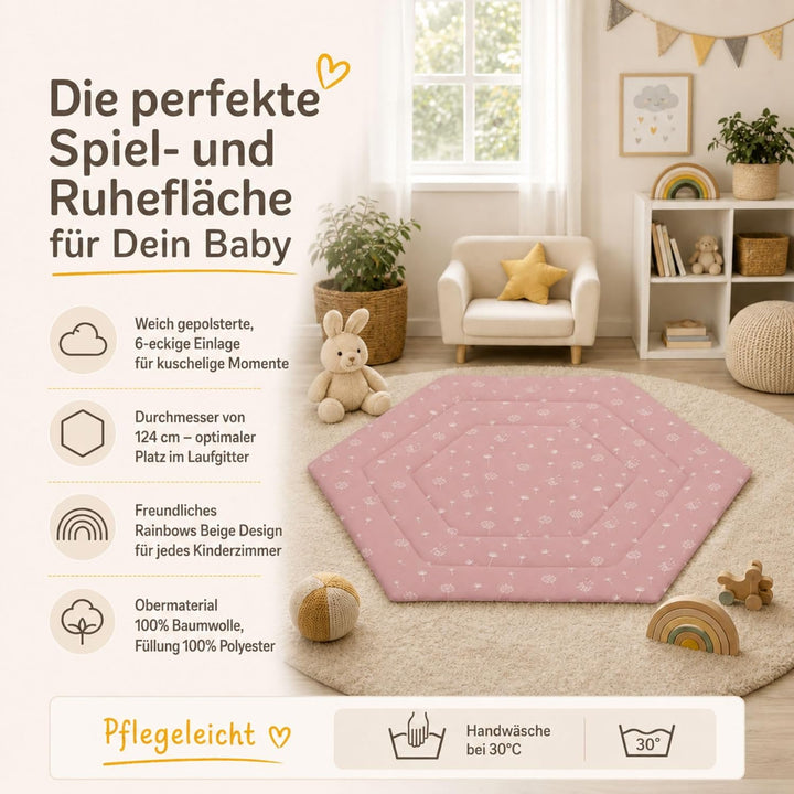 Fillikid Einlage Laufstall 6-eckig Exklusiv | Krabbeldecke Laufgitter 124 cm | Schutzeinlage Laufgit