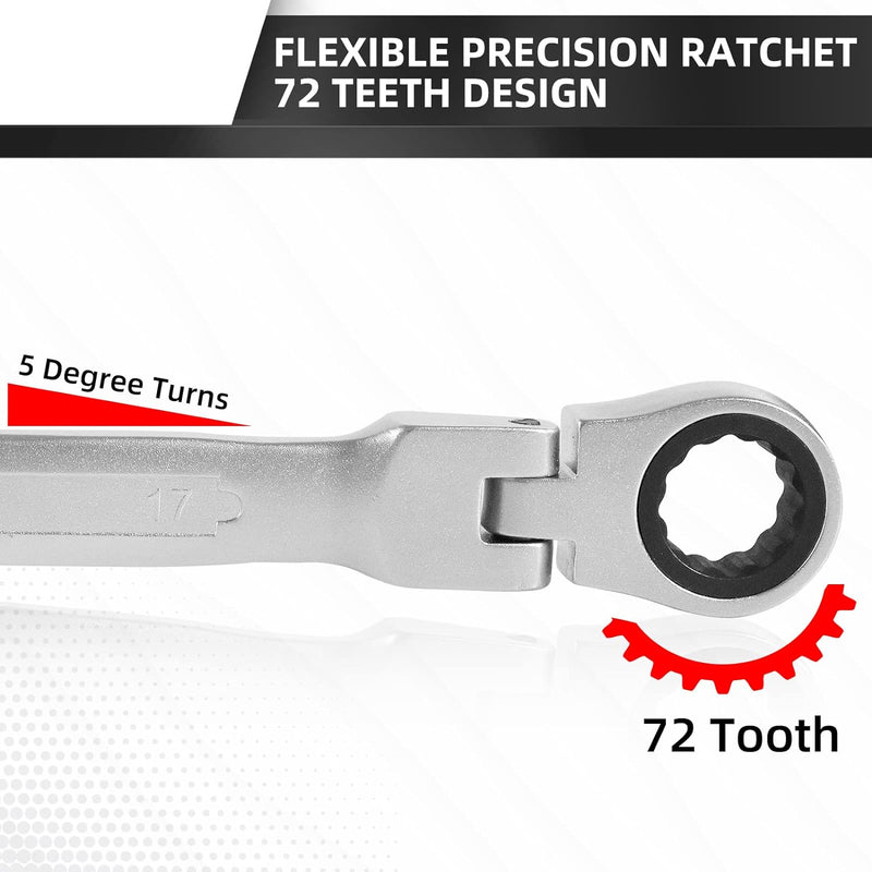 CCLIFE 14tlg Gelenk Ratschenschlüssel Set 8-22mm Flexibles Ratschen Ring Maulschlüssel Set | Cr-V |