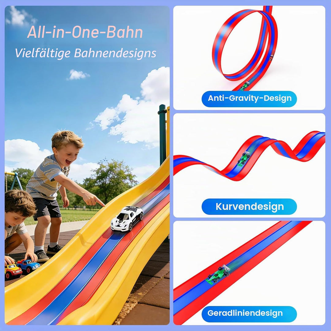 Autorennbahn 5M, Flexible Autorennbahn Kinder, Rollt Auf Tragbare Drei Rennstrecke, Rennbahn Kinder