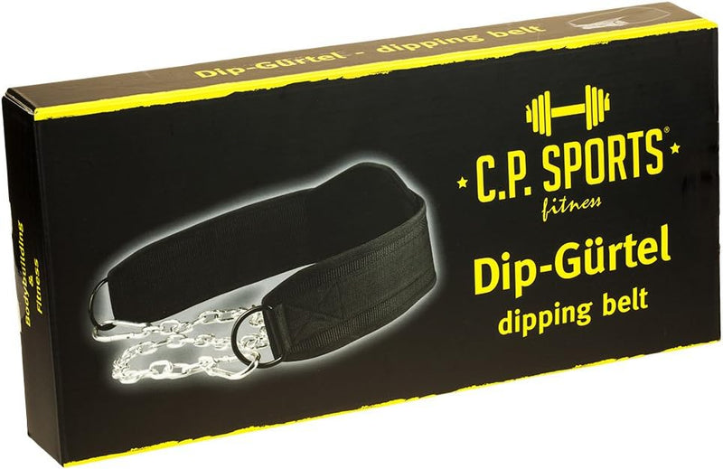 C.P. Sports Trainings Dip Gürtel Dipgürtel, Schwarz oder Rot extra Lange Kette One Size, Schwarz