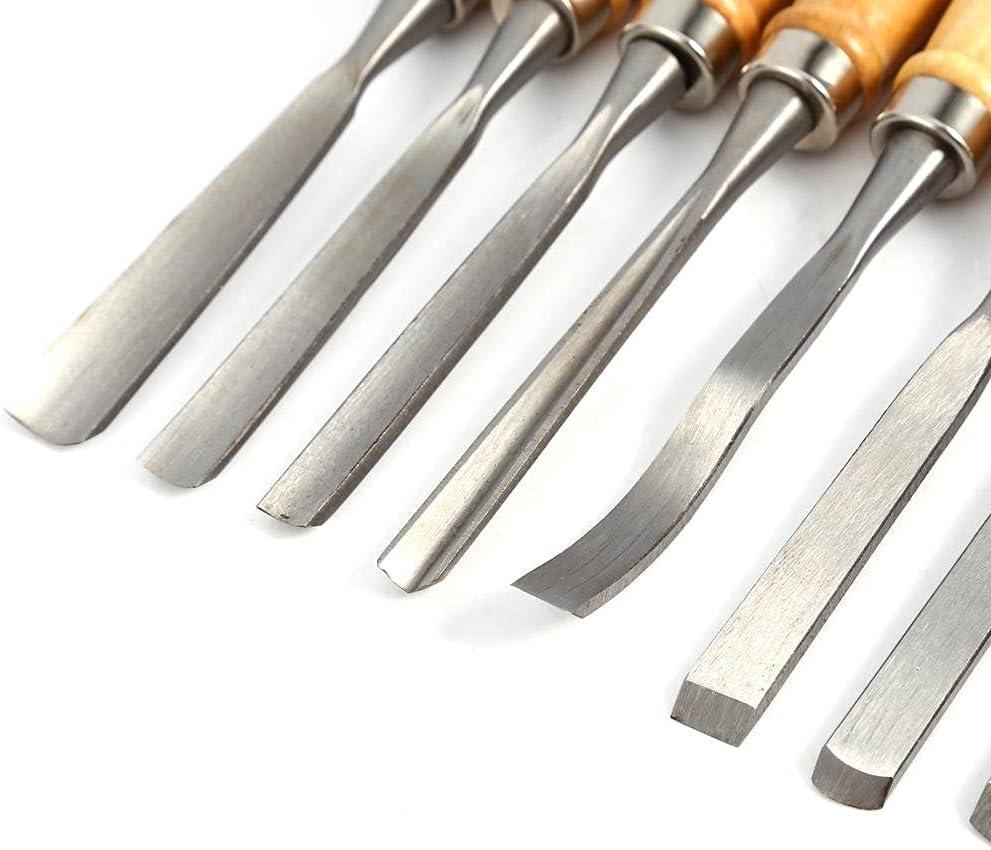 12PCS Holzschnitzwerkzeug, Holzschnitzerei Handmeissel-Set Holzmeisselset Tranchiermesser Holzschnit