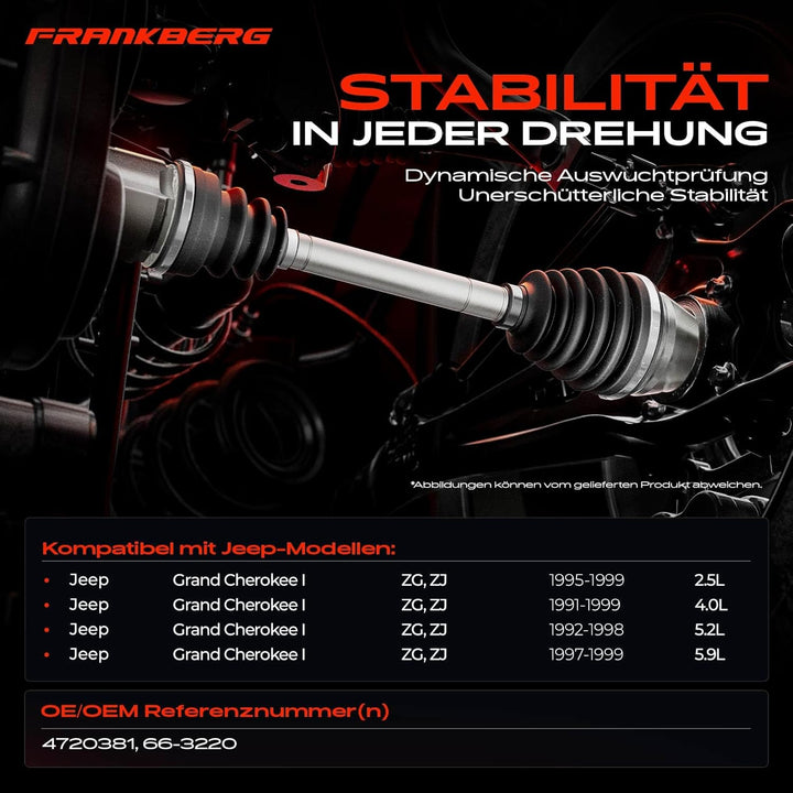 Frankberg Antriebswelle Vorne Links Kompatibel mit Grand Cherokee I ZG ZJ 2.5L-5.9L 1991-1999 472038
