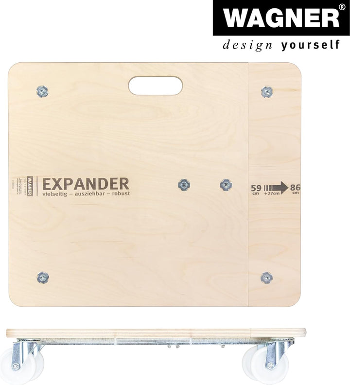 WAGNER Transportroller Transporthilfe 1332 I Schichtholz 74-101 x 37 x 14,5 cm, Tragkraft 200 kg I M
