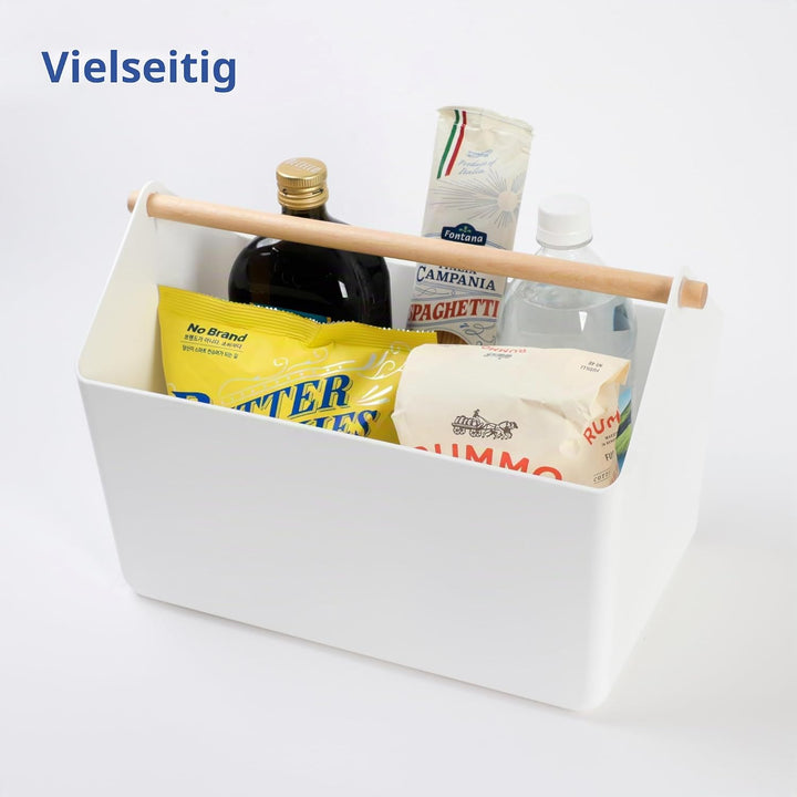 BLUE GINKGO Grosse Aufbewahrungskiste – Kunststoff-Caddy mit Holzgriff für Bad, Vorratsraum oder Rei