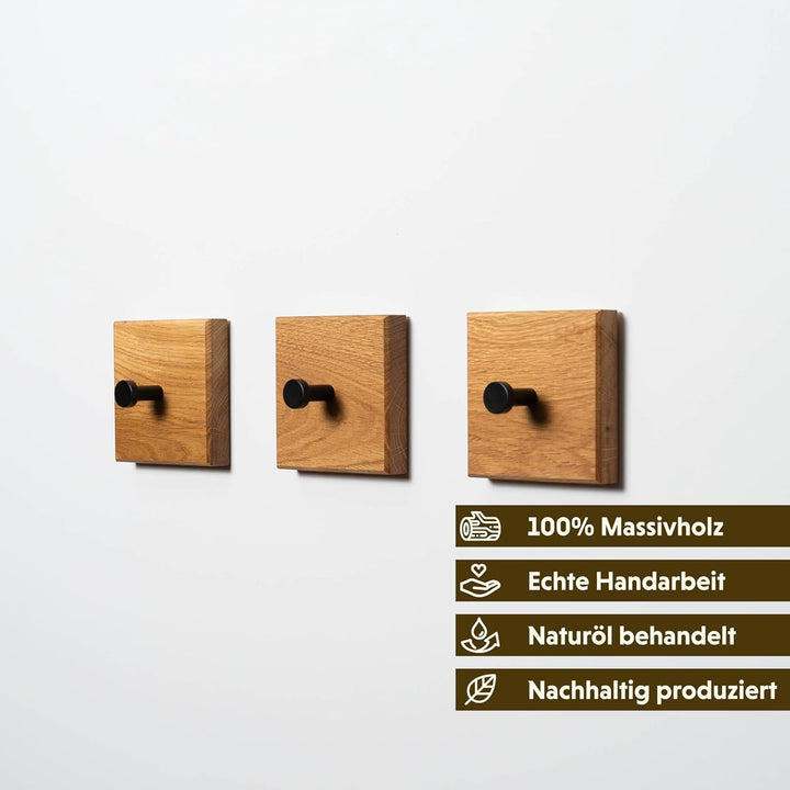 WOODS Garderobenhaken quadratisch aus Holz I handgefertigt in Bayern I einzeln oder als Garderobenle