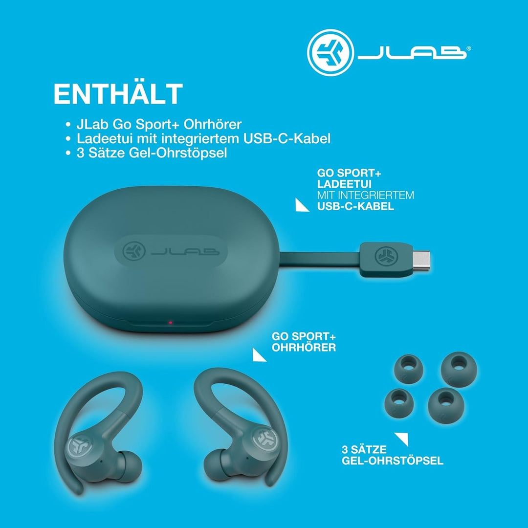 JLab Go Air Sport+ Kopfhörer Bluetooth, Sportkopfhörer 35+ Std., True Wireless In Ear Kopfhörer kabe