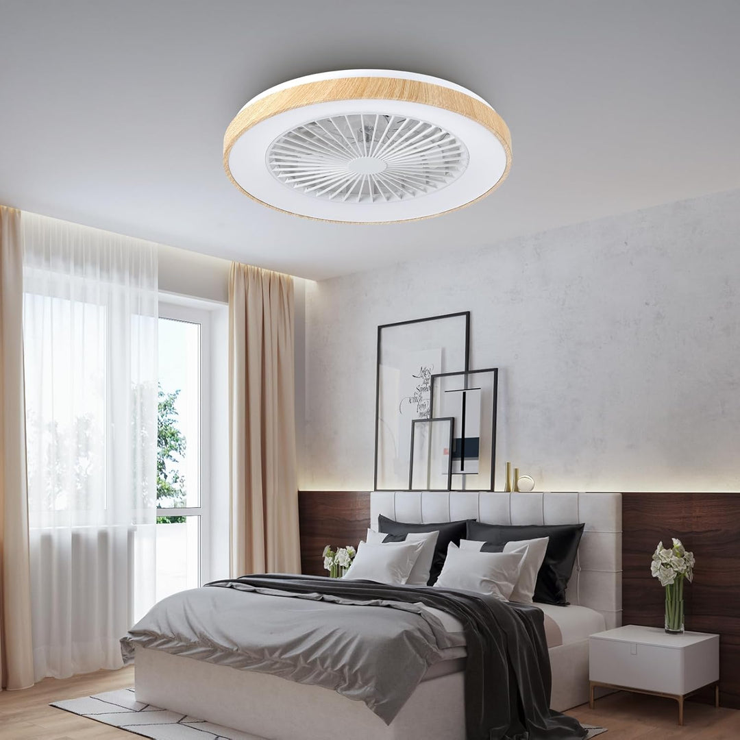 Deckenventilator mit Beleuchtung für Schlafzimmer, Ø48cm, Leise DC Motor 20W, Fernbedienung, 6-Gang,