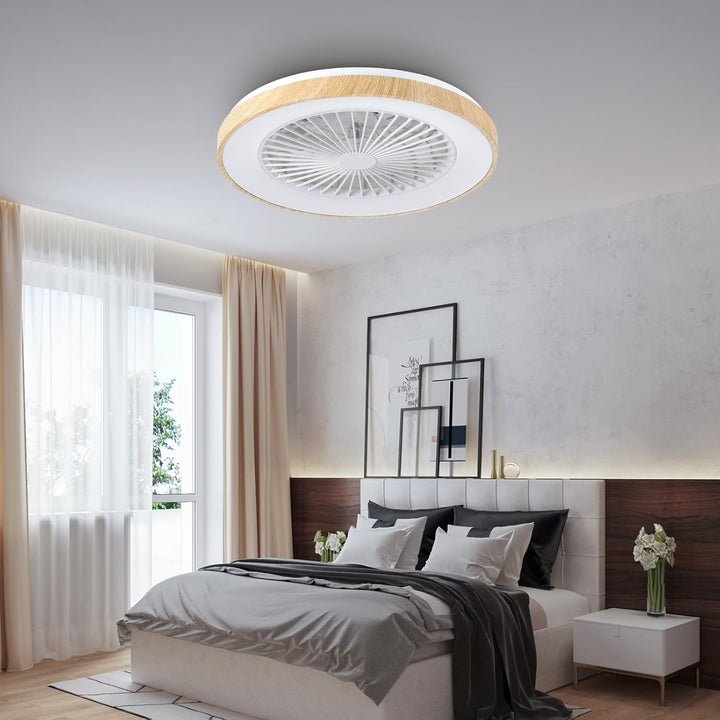 Deckenventilator mit Beleuchtung für Schlafzimmer, Ø48cm, Leise DC Motor 20W, Fernbedienung, 6-Gang,