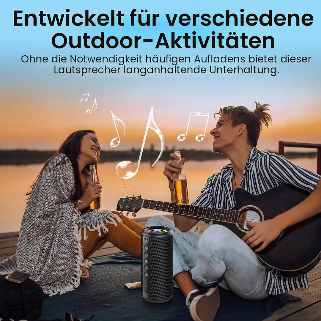 Bluetooth Lautsprecher mit Licht, Bluetooth 5.4 Musikbox,20W Dual Lautsprecher,30 Std Akku,Dualen Ba