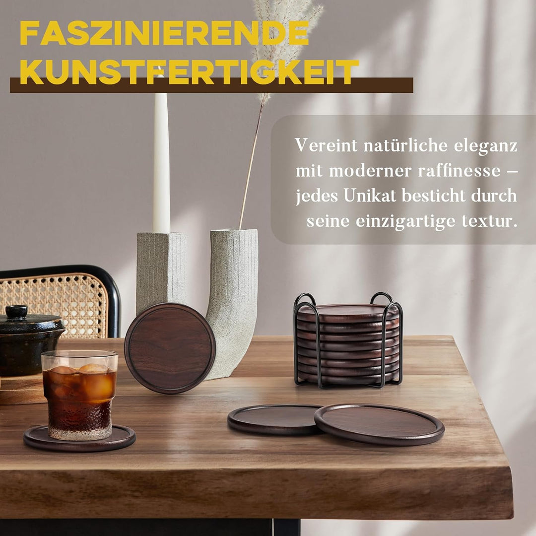Holzuntersetzer mit Metallhalter GOH DODD Set aus 8 Holzuntersetzern für Getränke Schreibtisch Couch