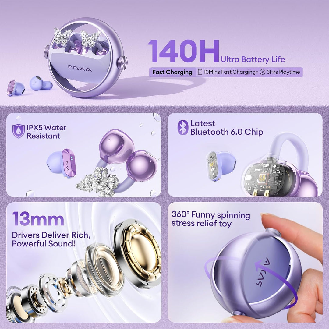 PAXA 3-in-1-Ohrringe Open Ear Kopfhörer, Stylische Modische Open Ear Kabellose Clip kopfhörer In Ear
