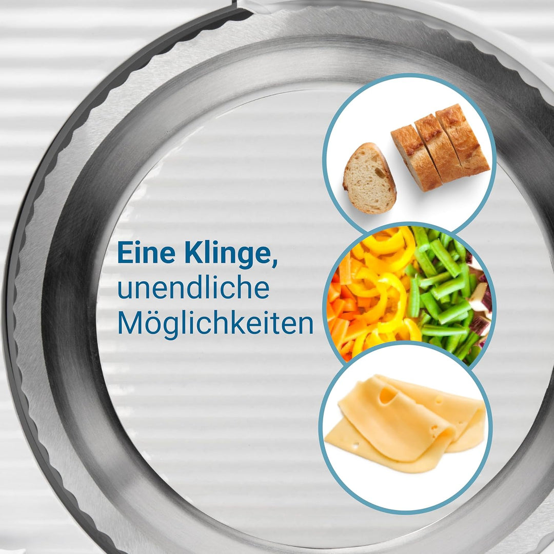 EUREL RS44 Allesschneider Made in Europa, Dauerschaltung, Serviertablett, platzsparend klappbar Elek