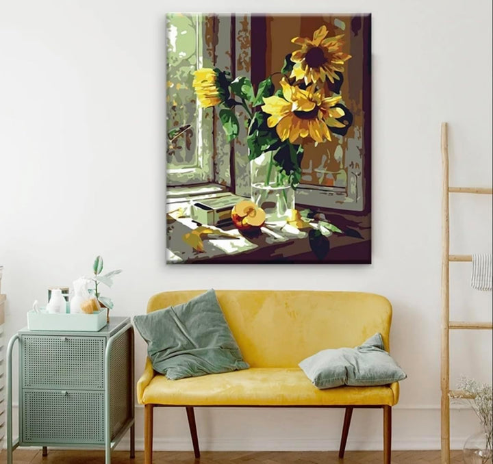 AWC Design Malen nach Zahlen (Sonnenblume, 40 * 50), malen set, mal nach zahlen für Erwachsene, mal