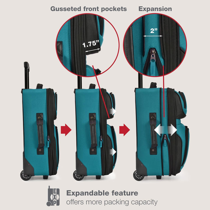 U.S. Traveler Rio Rugged Fabric Expandable Carry-on Luggage Set 2 Wheel Blaugrün/ein Hauch Von Parad