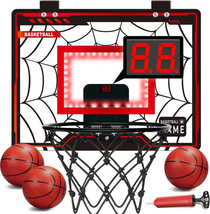Basketballkorb Indoor Kinder, LED-Licht Mini Basketballkorb mit 3 Bällen & Elektronische Anzeigetafe