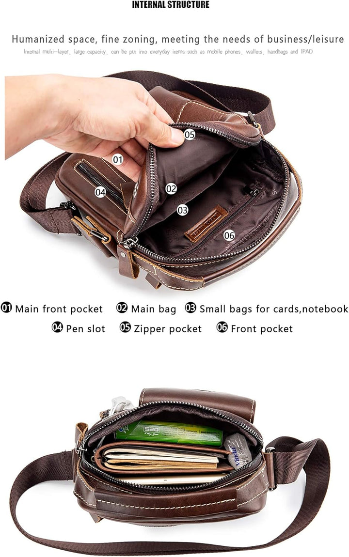 Herren Schultertaschen Freizeit Fashion Echtleder Crossbody Tasche Braun2, Braun2