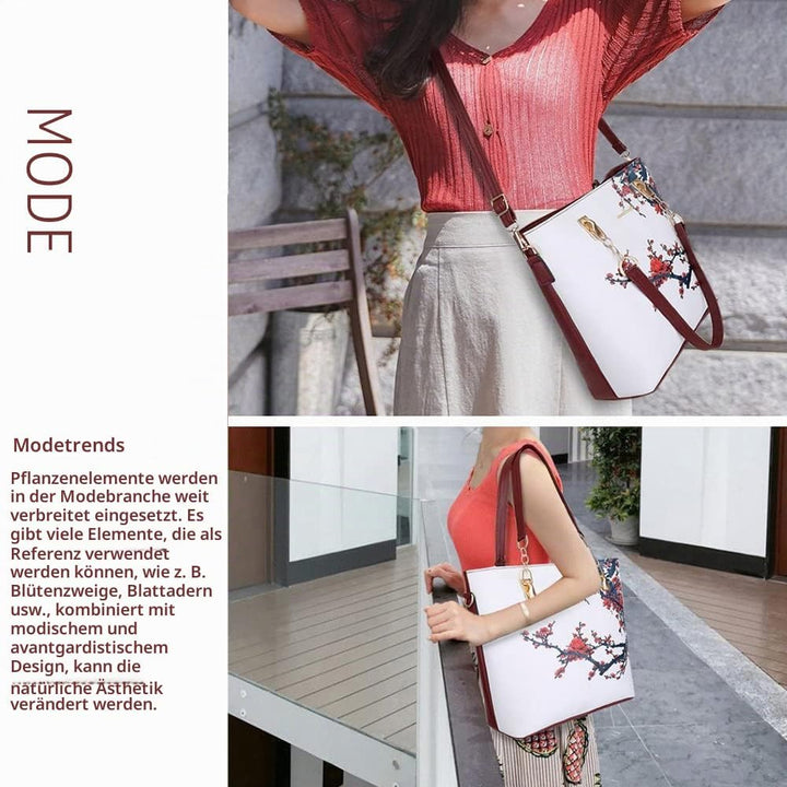 2E-youth Damen Set Tote Handtasche Umhängetasche Geldbörse 1e Weiss & Rot, 1e Weiss & Rot