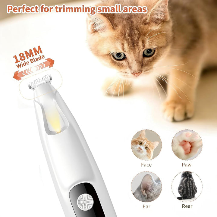 Pfotentrimmer für Hunde & Katzen mit LED-Licht und Batterieanzeige, 18 mm Breite Klinge, Neu Extra L