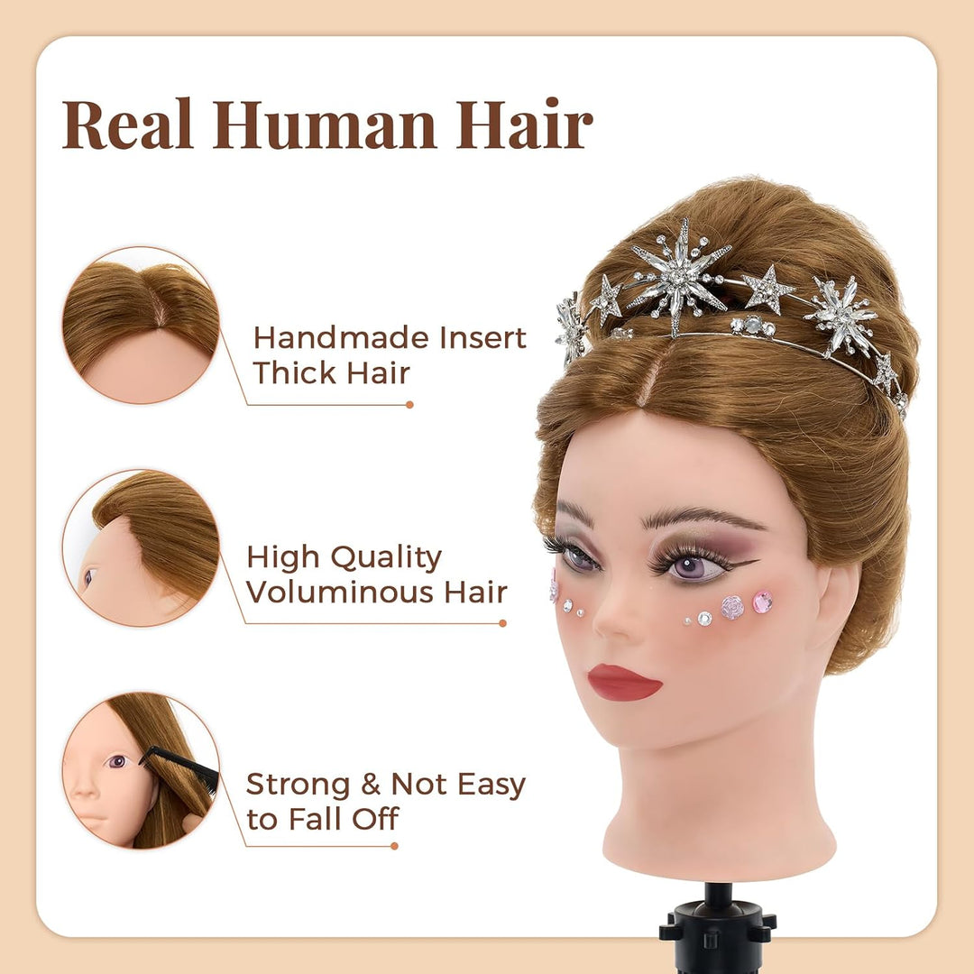 Neverland Beauty 71 cm Trainingskopf mit 60% Echthaar, Friseur-Mannequin-Kopf, Kosmetologie-Puppenko