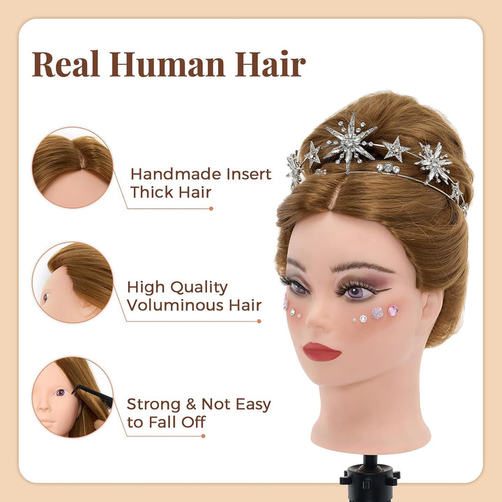 Neverland Beauty 71 cm Trainingskopf mit 60% Echthaar, Friseur-Mannequin-Kopf, Kosmetologie-Puppenko