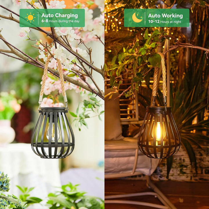 RECHOO Solarlampen für Aussen Garten, 2 Stück Metall Hängend Solarlaterne für Aussen mit Grösser LED