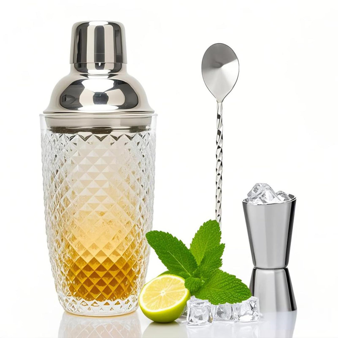 LUPATDY Glas Cocktailshaker,400ml Cocktail Shaker Set,Cocktail Shaker Glas Mixer mit Edelstahl Messb