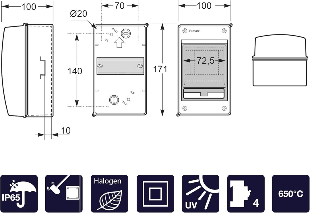 FAMATEL – Aufputzschrank Acqua IP65 I 2-4 Elemente I 170 x 100 x 100